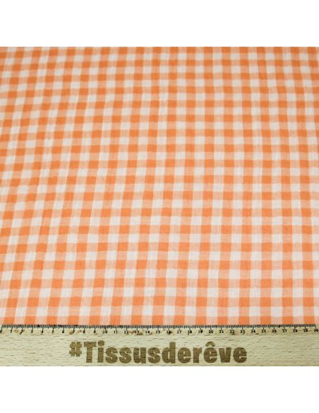 Double gaze vichy double face 100% coton - Saumon