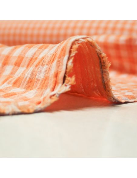 Double gaze vichy double face 100% coton - Saumon