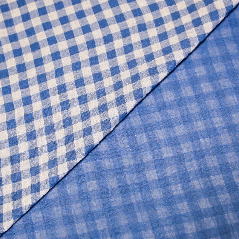 Double gaze vichy double face 100% coton - Bleu