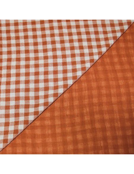 Double gaze vichy double face 100% coton - Terracotta