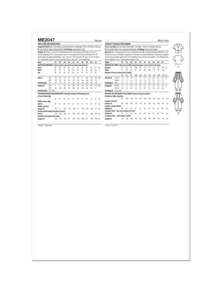 Patron KnowMe 2047.AA - Chemise et pantalon de jogging pour hommes