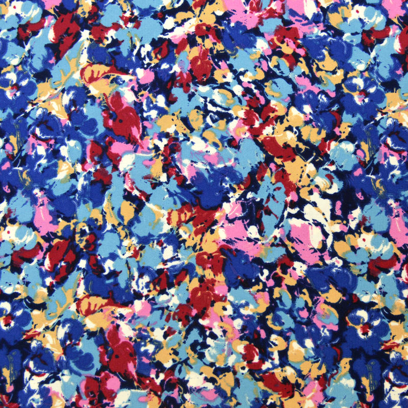 Javanaise imprimée - Farandole fleurie rose et camaïeu de bleu