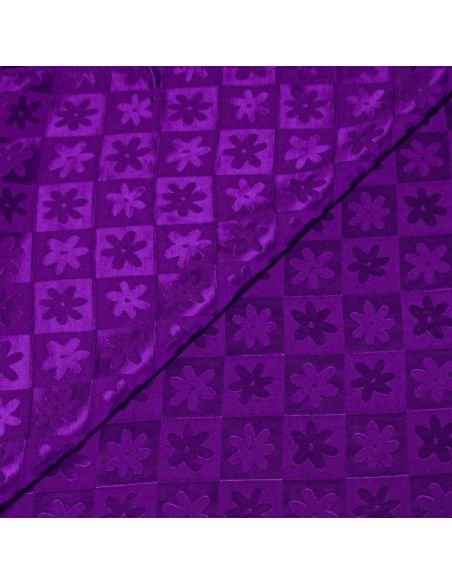 Crêpe envers satin jacquard - Fleurs & carrés violets