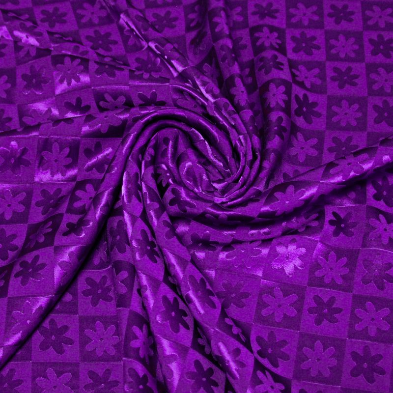 Crêpe envers satin jacquard - Fleurs & carrés violets