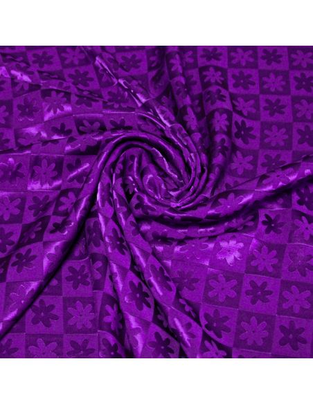 Crêpe envers satin jacquard - Fleurs & carrés violets