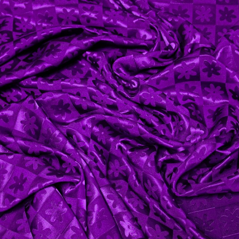 Crêpe envers satin jacquard - Fleurs & carrés violets