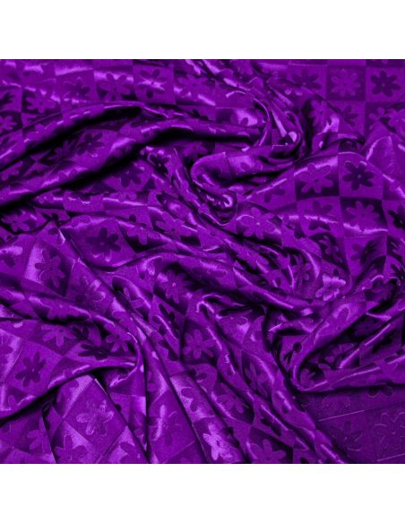 Crêpe envers satin jacquard - Fleurs & carrés violets