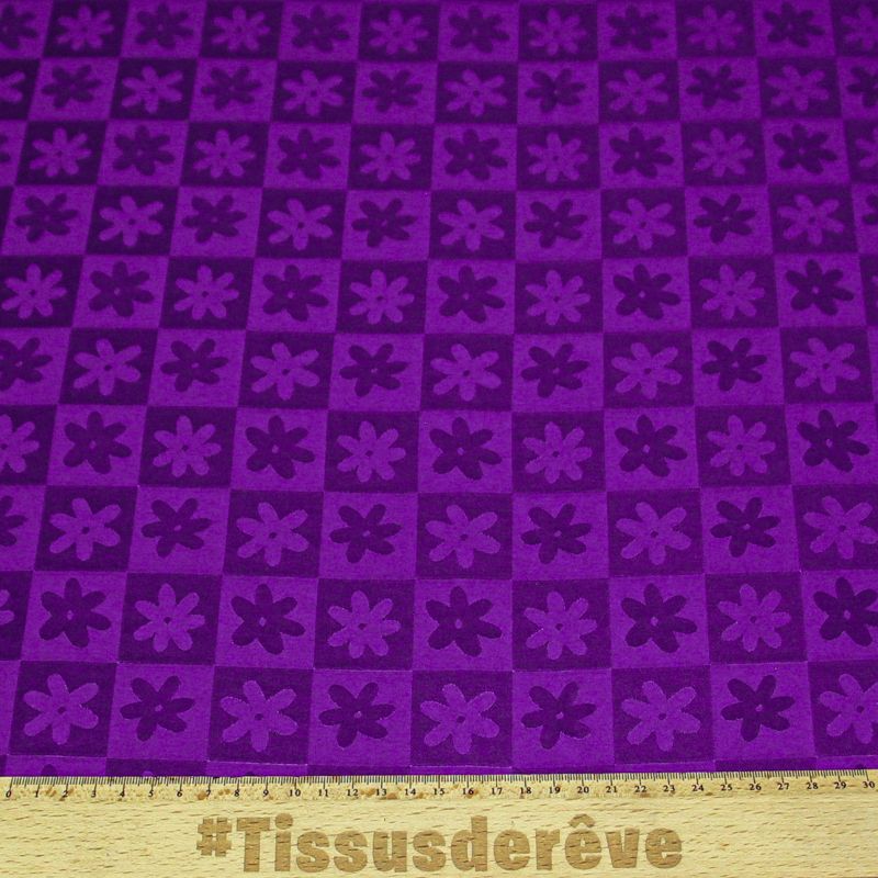 Crêpe envers satin jacquard - Fleurs & carrés violets