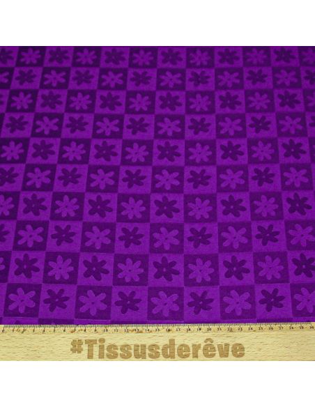 Crêpe envers satin jacquard - Fleurs & carrés violets