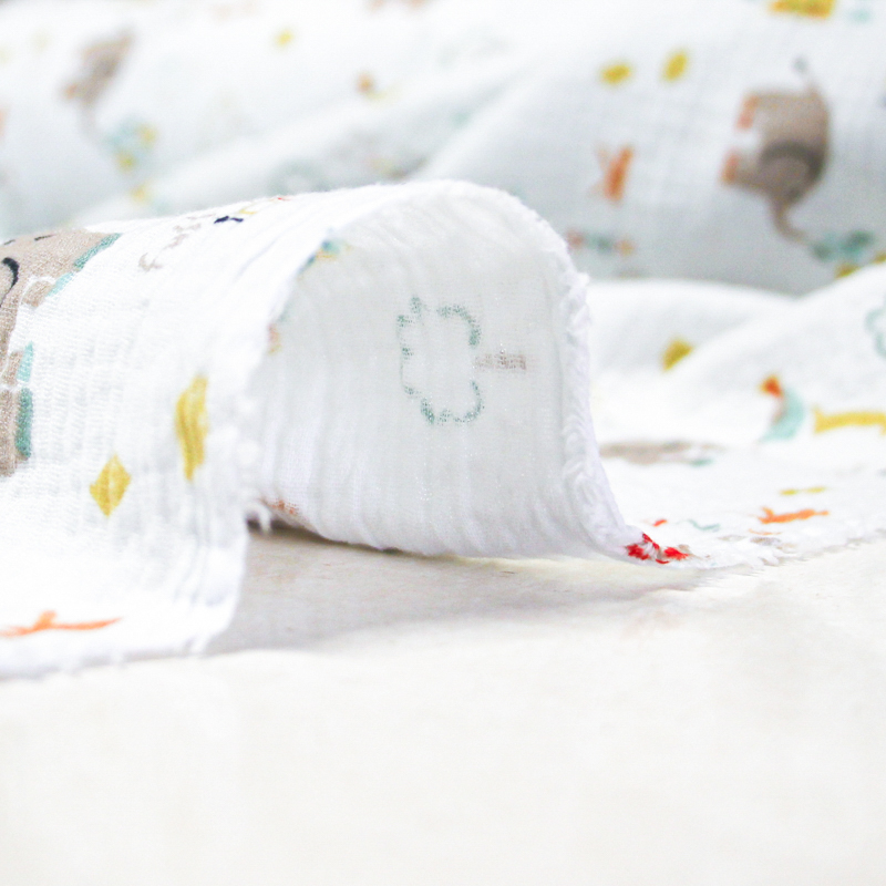 Double gaze 100% coton - Éléphants magiques fond blanc