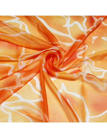 Paréo - Fleuri blanc fond orange
