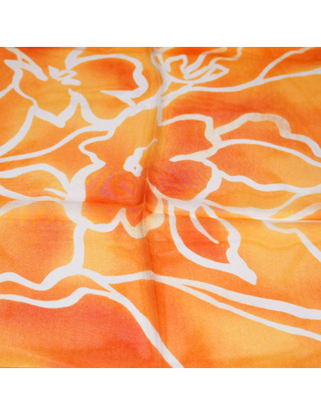 Paréo - Fleuri blanc fond orange