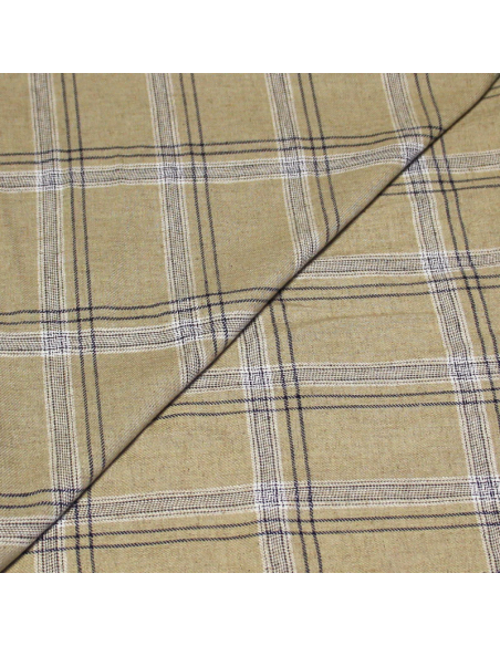 Étoffe lin & viscose - Carreaux marine