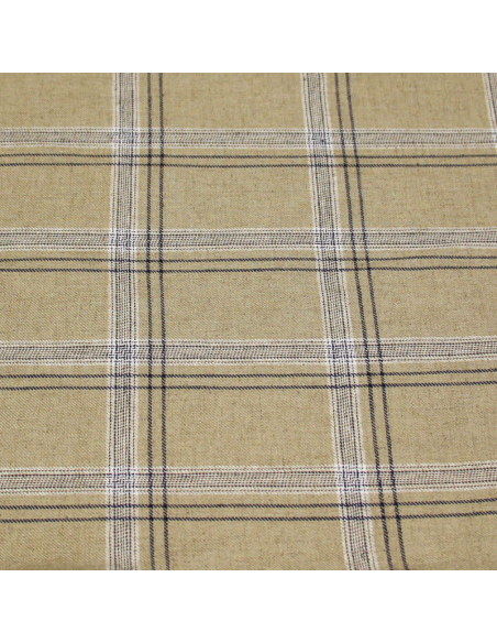 Étoffe lin & viscose - Carreaux marine