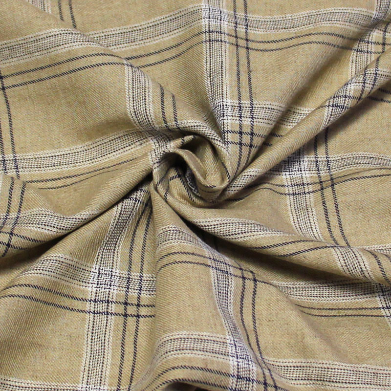 Étoffe lin & viscose - Carreaux marine