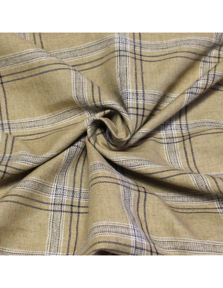 Étoffe lin & viscose - Carreaux marine