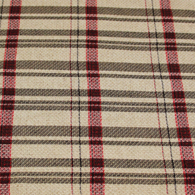 Étoffe lin & viscose - Carreaux rouge fond beige