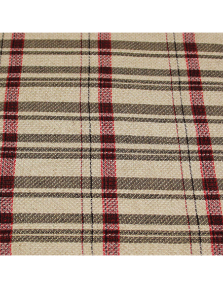 Étoffe lin & viscose - Carreaux rouge fond beige