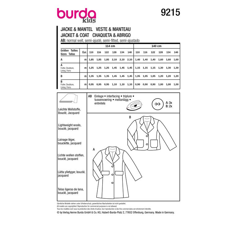 Patron Burda 9215 - Ensemble pour enfants