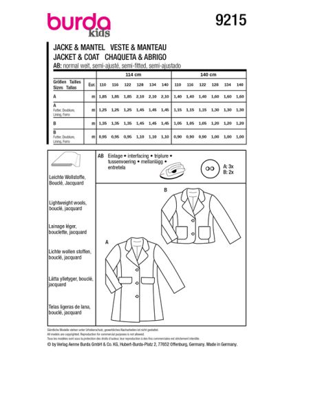 Patron Burda 9215 - Ensemble pour enfants