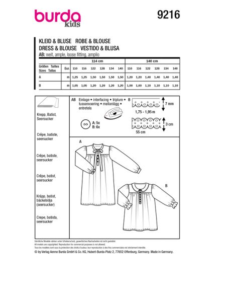 Patron Burda 9216 - Manteau pour enfants