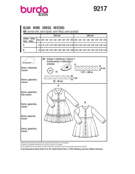 Patron Burda 9217 - Robe pour enfants