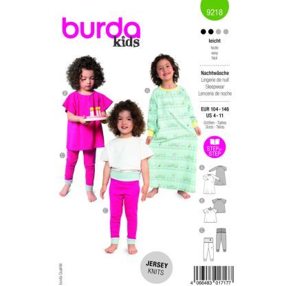 Patron Burda 9218- Chemise de nuit, pyjama pour enfants