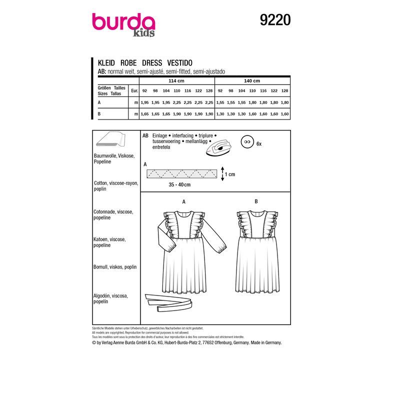 Patron Burda 9220 - Robe de fête pour enfants