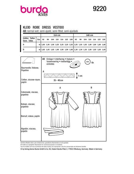 Patron Burda 9220 - Robe de fête pour enfants