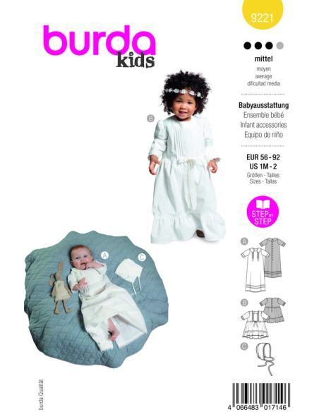 Patron Burda 9221 - Robe de baptême pour enfants