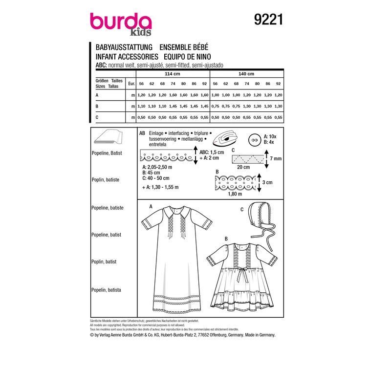 Patron Burda 9221 - Robe de baptême pour enfants