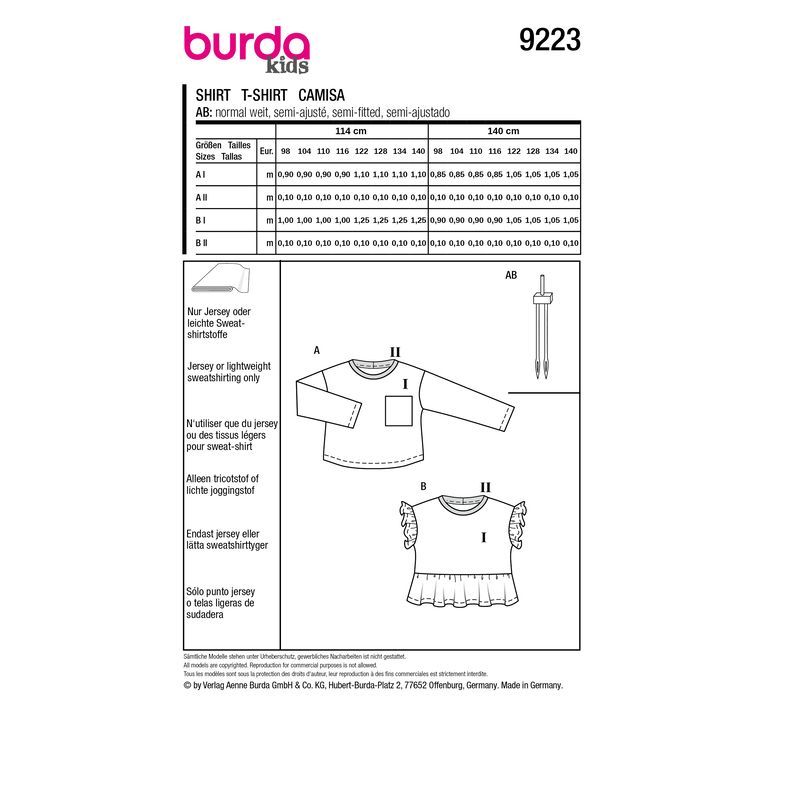 Patron Burda 9223 - Sweat-shirt pour enfants