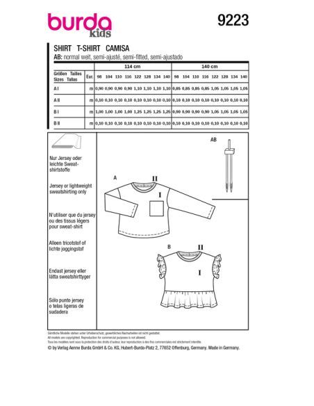 Patron Burda 9223 - Sweat-shirt pour enfants