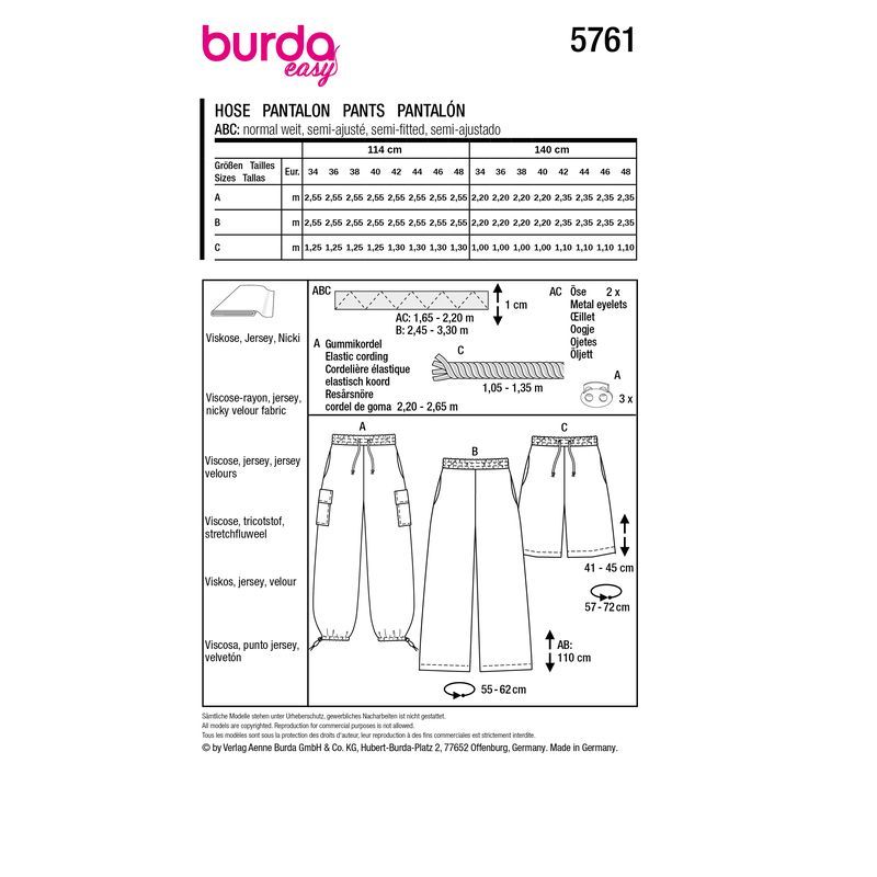 Patron Burda 5761 - Pantalons polyvalents