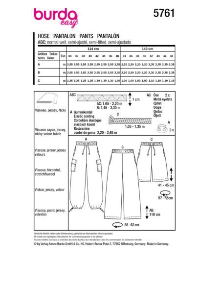 Patron Burda 5761 - Pantalons polyvalents