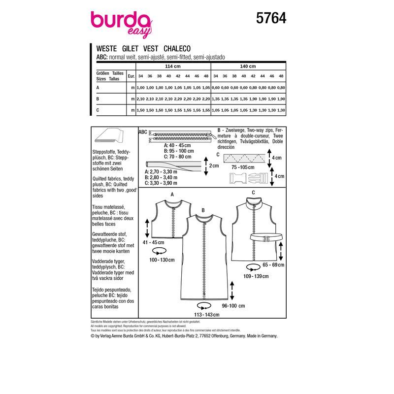 Patron Burda 5764 - Gilets matelassés