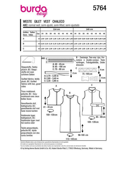 Patron Burda 5764 - Gilets matelassés
