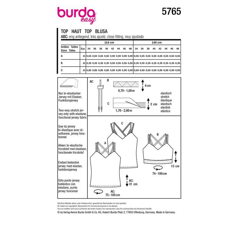 Patron Burda 5765- Tops sportifs