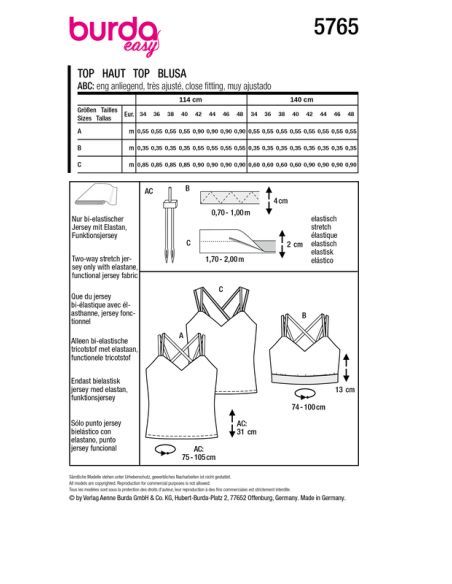 Patron Burda 5765- Tops sportifs