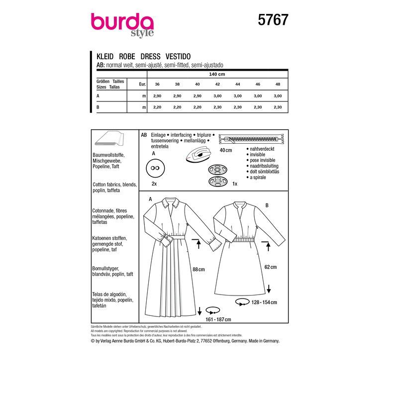 Patron Burda 5767 - Robes intemporelles