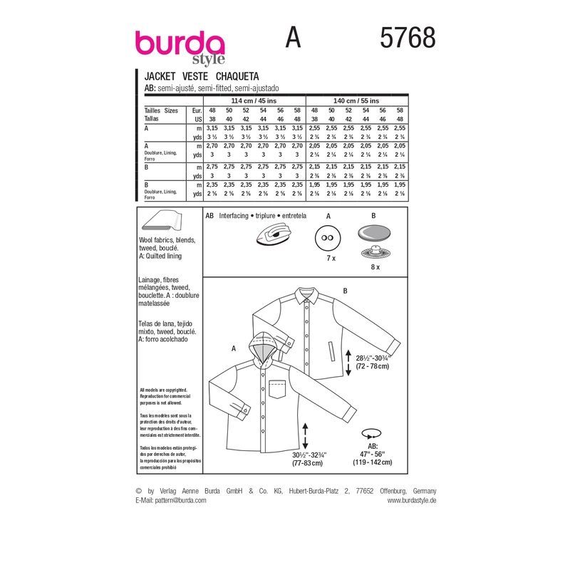 Patron Burda 5768 - Veste légère et cardigans