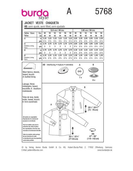 Patron Burda 5768 - Veste légère et cardigans