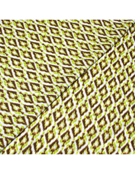 Voile 100% coton - Ikat vert et marron