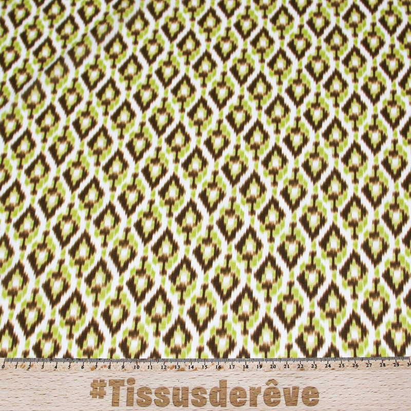 Voile 100% coton - Ikat vert et marron