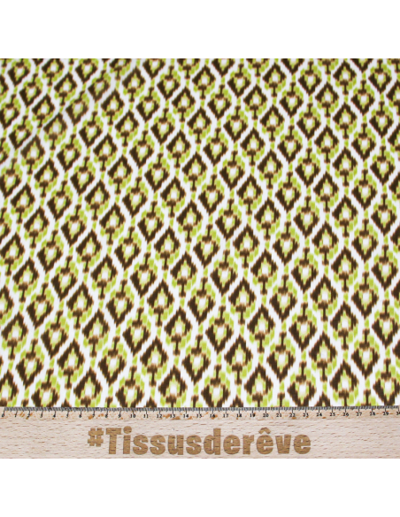 Voile 100% coton - Ikat vert et marron