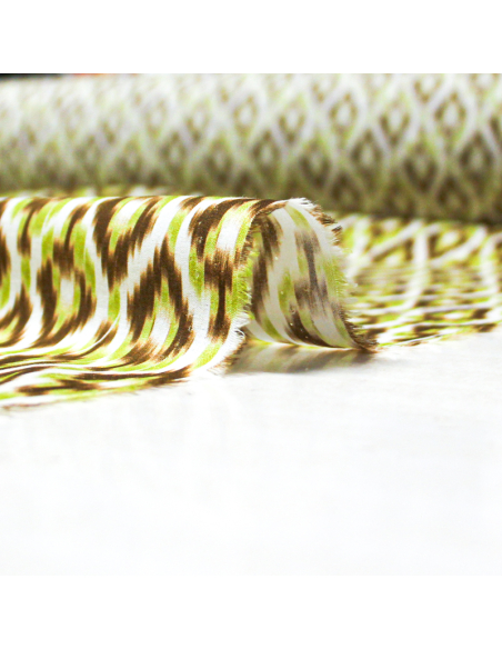 Voile 100% coton - Ikat vert et marron