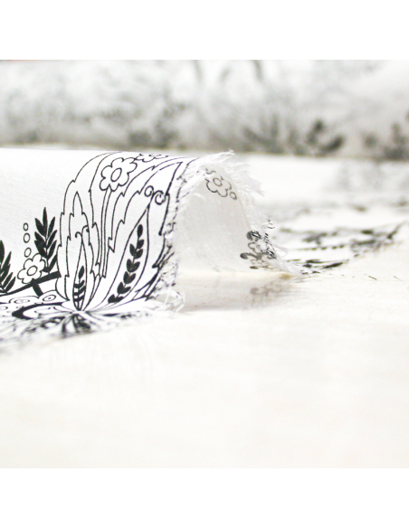 Voile 100% coton - Feuillage baroque noir et blanc