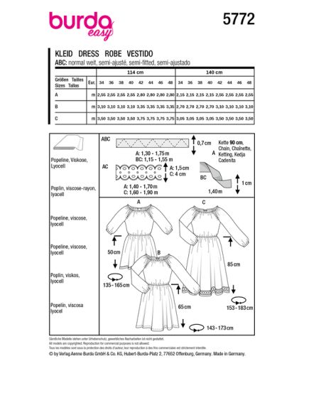 Patron Burda 5772 - Robes de fête ou décontractée
