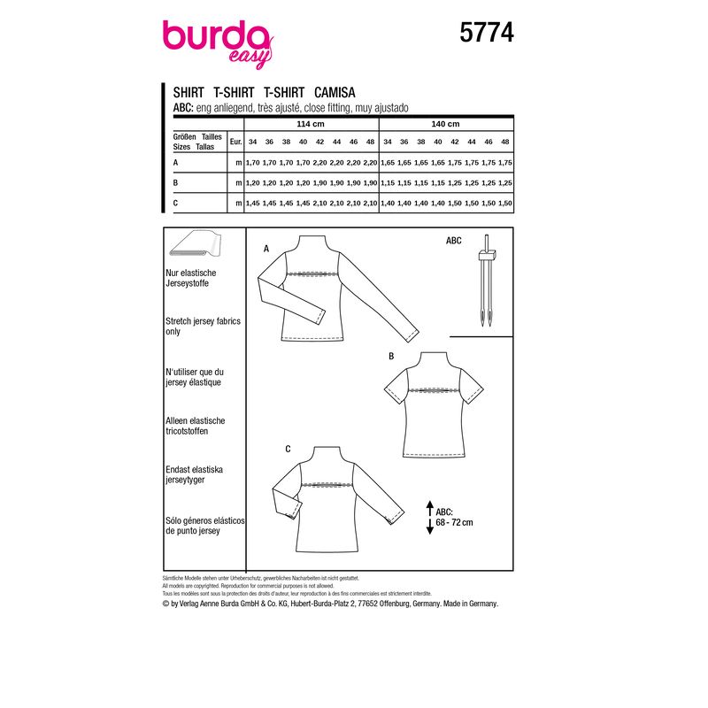 Patron Burda 5774- T-shirt et col roulé