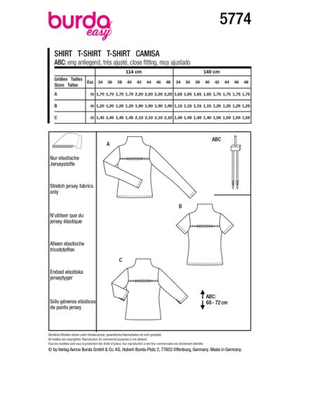 Patron Burda 5774- T-shirt et col roulé
